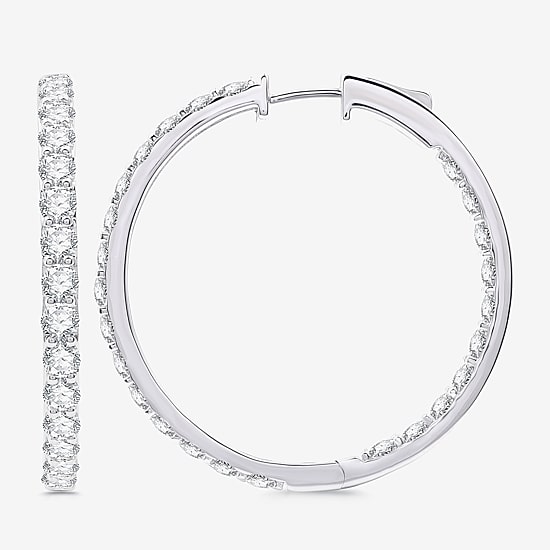 (H-I / Si2-I1) 5 CT. T.W. Lab Grown White Diamond 10K White or Yellow Gold 35mm Hoop Earrings