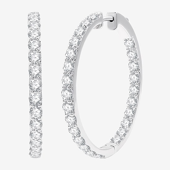 (H-I / Si2-I1) 5 CT. T.W. Lab Grown White Diamond 10K White or Yellow Gold 35mm Hoop Earrings