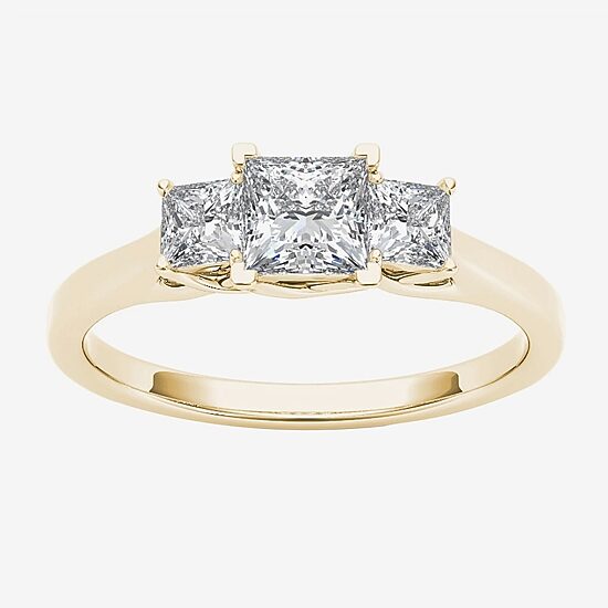 Love Lives Forever Womens 1 CT. Natural White Diamond 14K Gold 3-Stone Engagement Ring