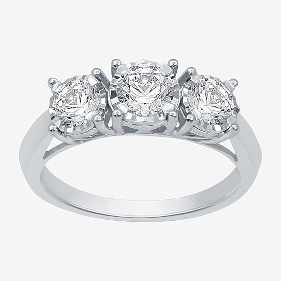 (G / SI1-SI2) Womens 1 CT. T.W. Lab Grown White Diamond 10K Gold Round 3-Stone Engagement Ring