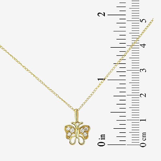 Girls Lab Created White Cubic Zirconia 14K Gold Butterfly 15 Inch Pendant Necklace