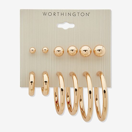 Worthington Womens 6 Pair Earring Set
