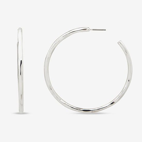 Worthington Silver Tone Hammered C Womens 50.8mm Hoop Earrings