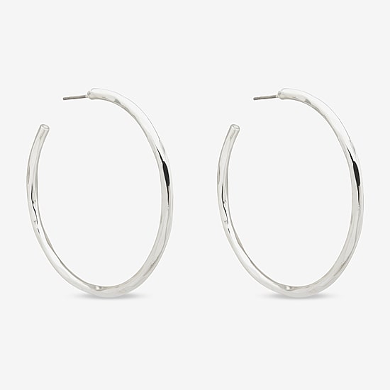 Worthington Silver Tone Hammered C Womens 50.8mm Hoop Earrings