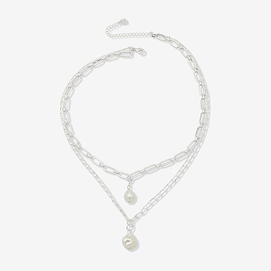 Worthington Silver Tone Simulated Pearl Womens 21 Inch Strand Necklace
