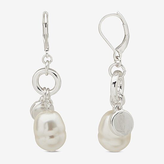 Worthington Silver Tone Simulated Pearl Womens Drop Earrings