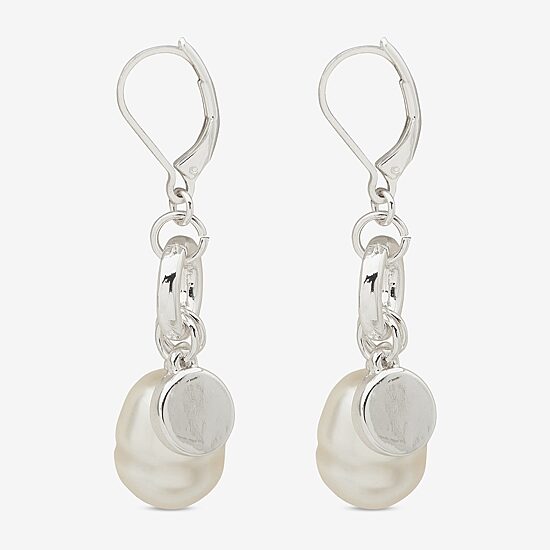 Worthington Silver Tone Simulated Pearl Womens Drop Earrings