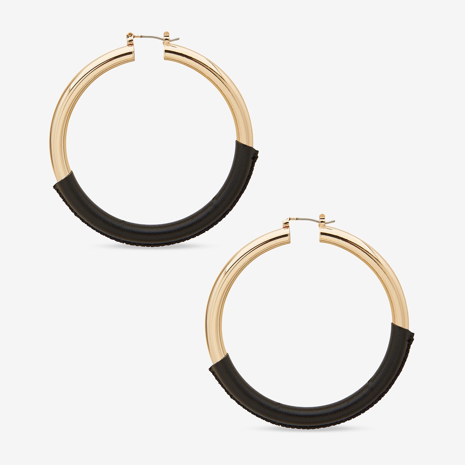 Worthington Gold Tone & Black Leather Wrap Womens 37mm Hoop Earrings