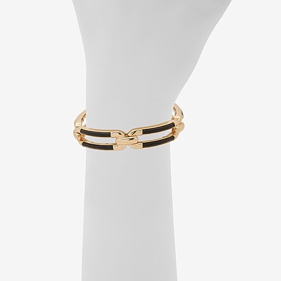 Worthington Gold Tone & Black Leather Link Womens Stretch Bracelet