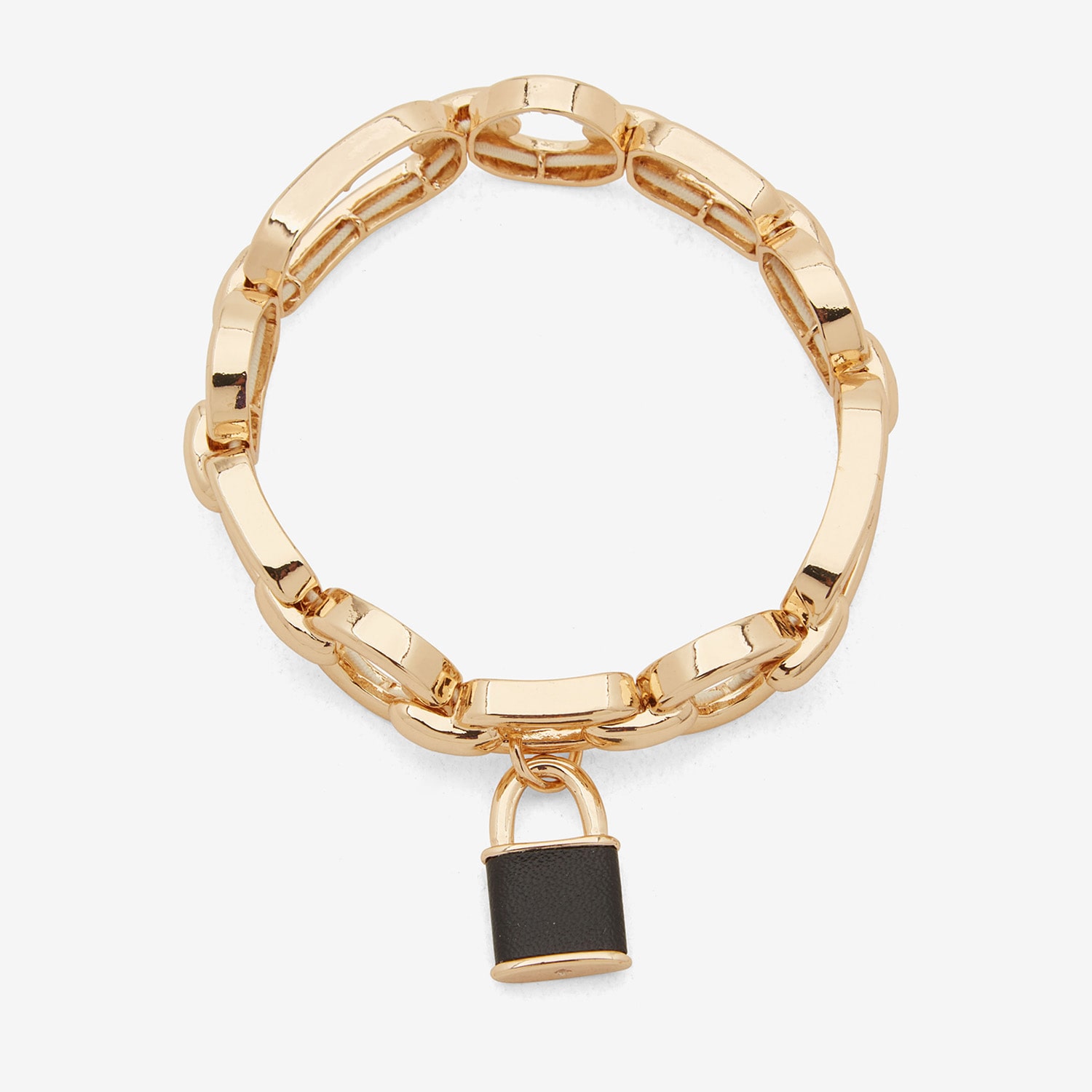 Worthington Gold Tone & Black Padlock Womens Stretch Bracelet