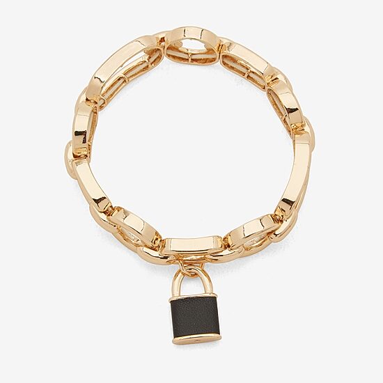 Worthington Gold Tone & Black Padlock Womens Stretch Bracelet