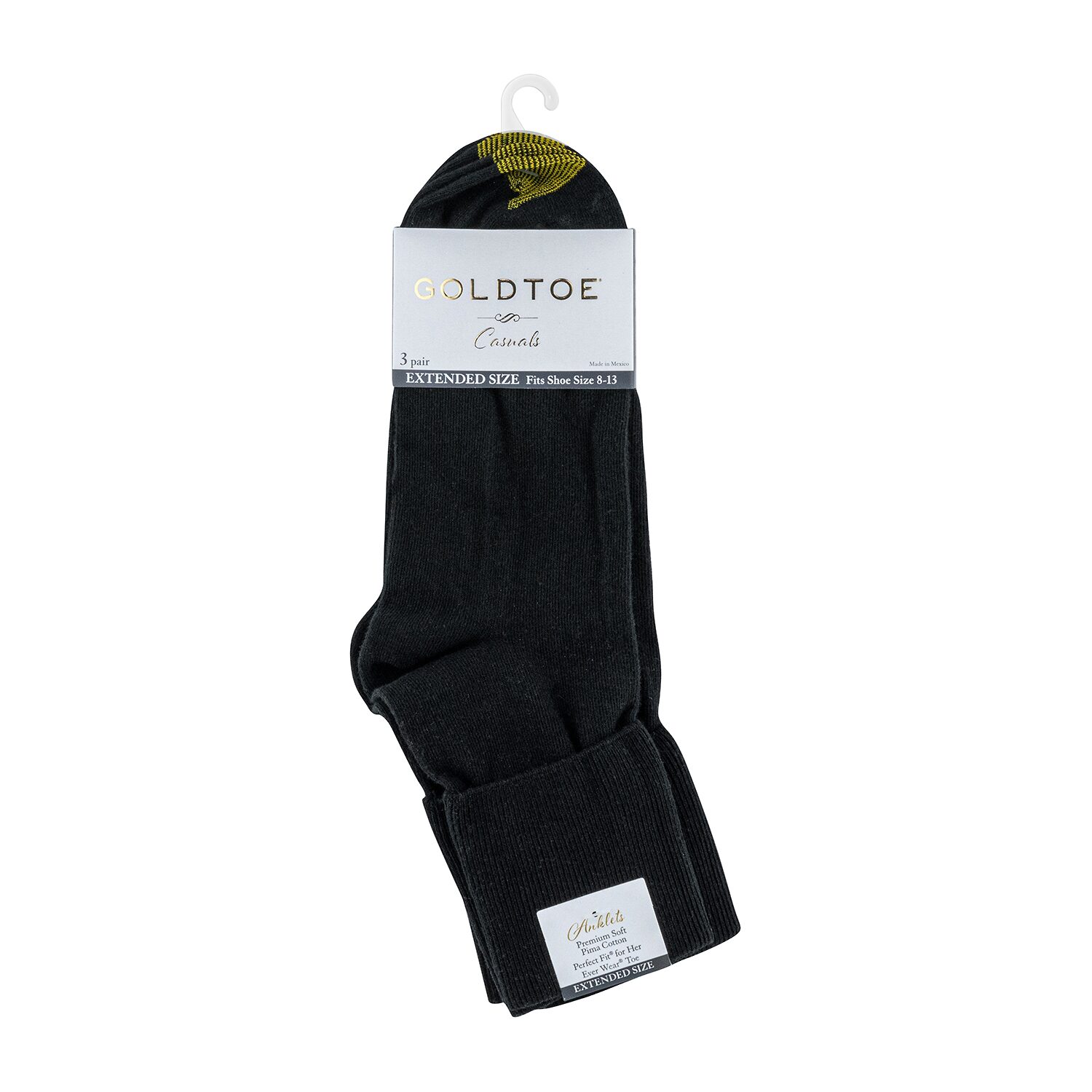 Gold Toe Casual Womens Multi-Pack 3 Pair Plus Tall Turncuff Socks