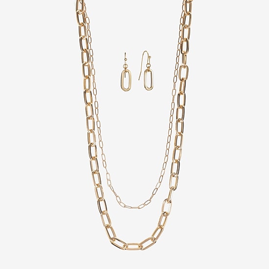 Liz Claiborne Layered Necklace And Drop Earring Womens 2-pc. Jewelry Set