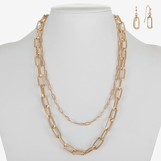 Liz Claiborne Layered Necklace And Drop Earring Womens 2-pc. Jewelry Set