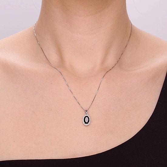 Womens Genuine Black Onyx Sterling Silver Oval 18 Inch Pendant Necklace