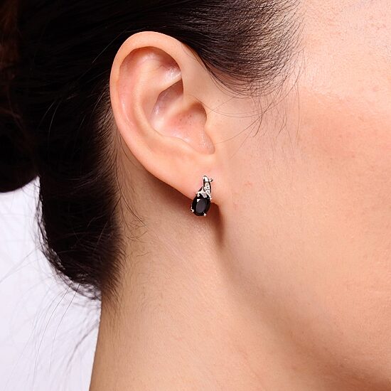 Womens Genuine Black Onyx Sterling Silver Oval Drop Earrings