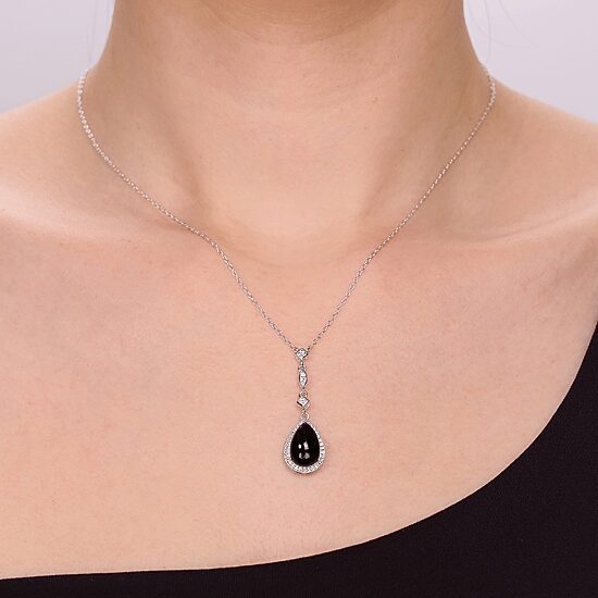 Womens Black Onyx Sterling Silver 18 Inch Y Necklace