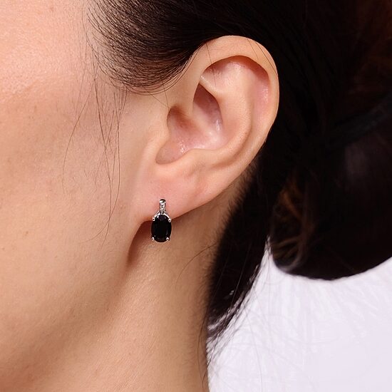 Womens Diamond Accent Genuine Black Onyx Sterling Silver Drop Earrings