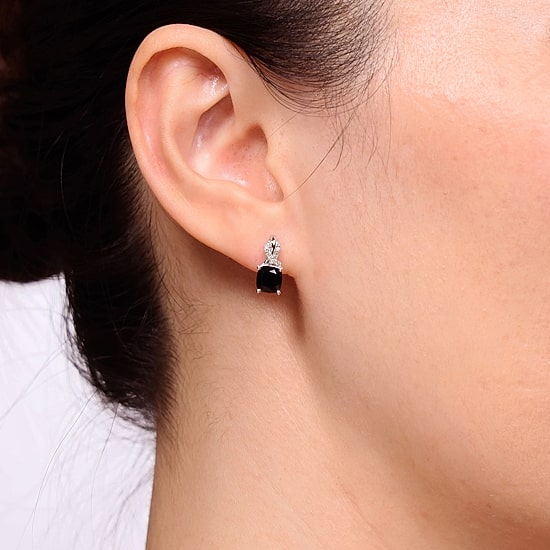 Womens Diamond Accent Genuine Black Onyx Sterling Silver Drop Earrings