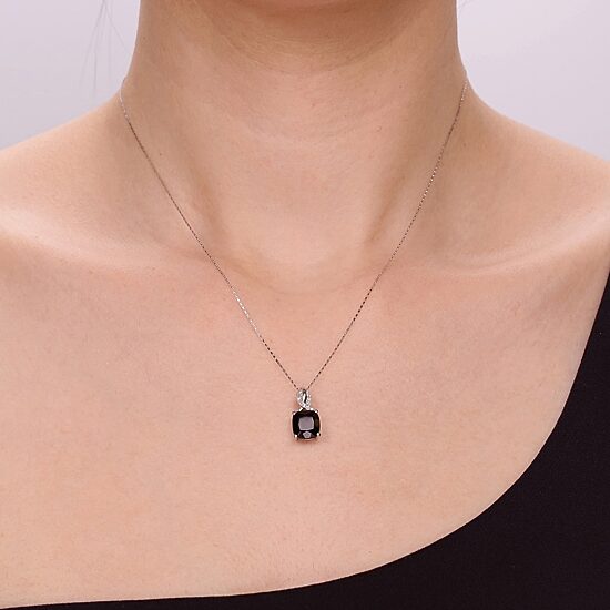 Womens Diamond Accent Genuine Black Onyx Sterling Silver 18 Inch Pendant Necklace