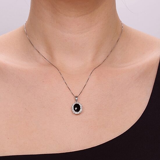 Womens Genuine Black Onyx Sterling Silver 18 Inch Pendant Necklace