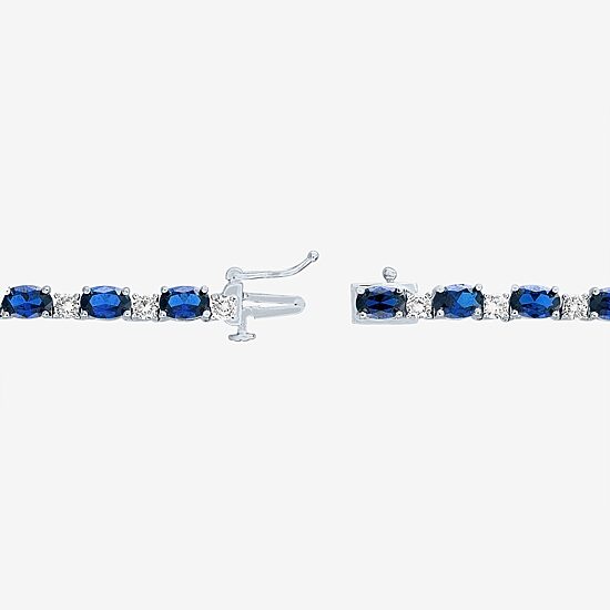 Womens Blue Sapphire Sterling Silver 18 Inch Tennis Necklace