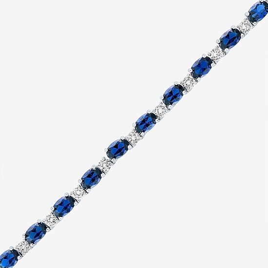Womens Blue Sapphire Sterling Silver 18 Inch Tennis Necklace