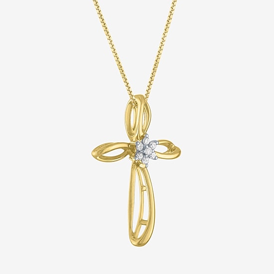 Diamond Blossom (G-H / I1-I2) Womens Diamond Accent Lab Grown White Diamond 10K Gold Cross 18 Inch Pendant Necklace