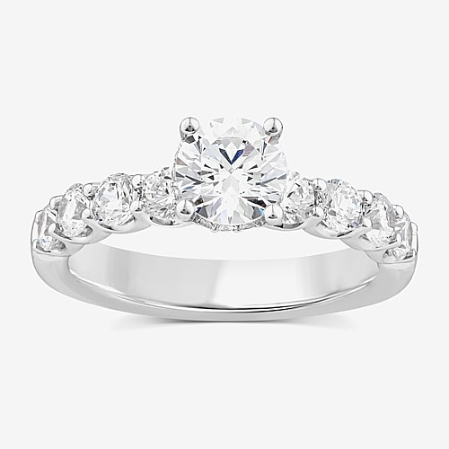 Signature By Modern Bride (G / Si1-Si2) Womens 2 CT. T.W. Lab Grown White Diamond 10K White or Yellow Gold Round Side Stone Engagement Ring, 9, White