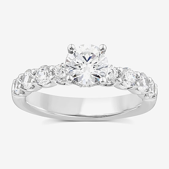 Signature By Modern Bride (G / Si1-Si2) Womens 2 CT. T.W. Lab Grown White Diamond 10K White or Yellow Gold Round Side Stone Engagement Ring