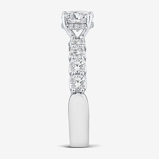 Signature By Modern Bride (G / Si1-Si2) Womens 2 CT. T.W. Lab Grown White Diamond 10K White or Yellow Gold Round Side Stone Engagement Ring