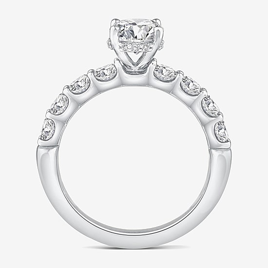 Signature By Modern Bride (G / Si1-Si2) Womens 2 CT. T.W. Lab Grown White Diamond 10K White or Yellow Gold Round Side Stone Engagement Ring