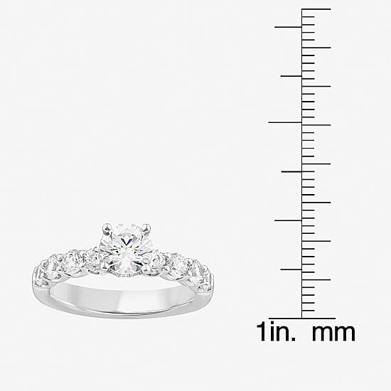 Signature By Modern Bride (G / Si1-Si2) Womens 2 CT. T.W. Lab Grown White Diamond 10K White or Yellow Gold Round Side Stone Engagement Ring