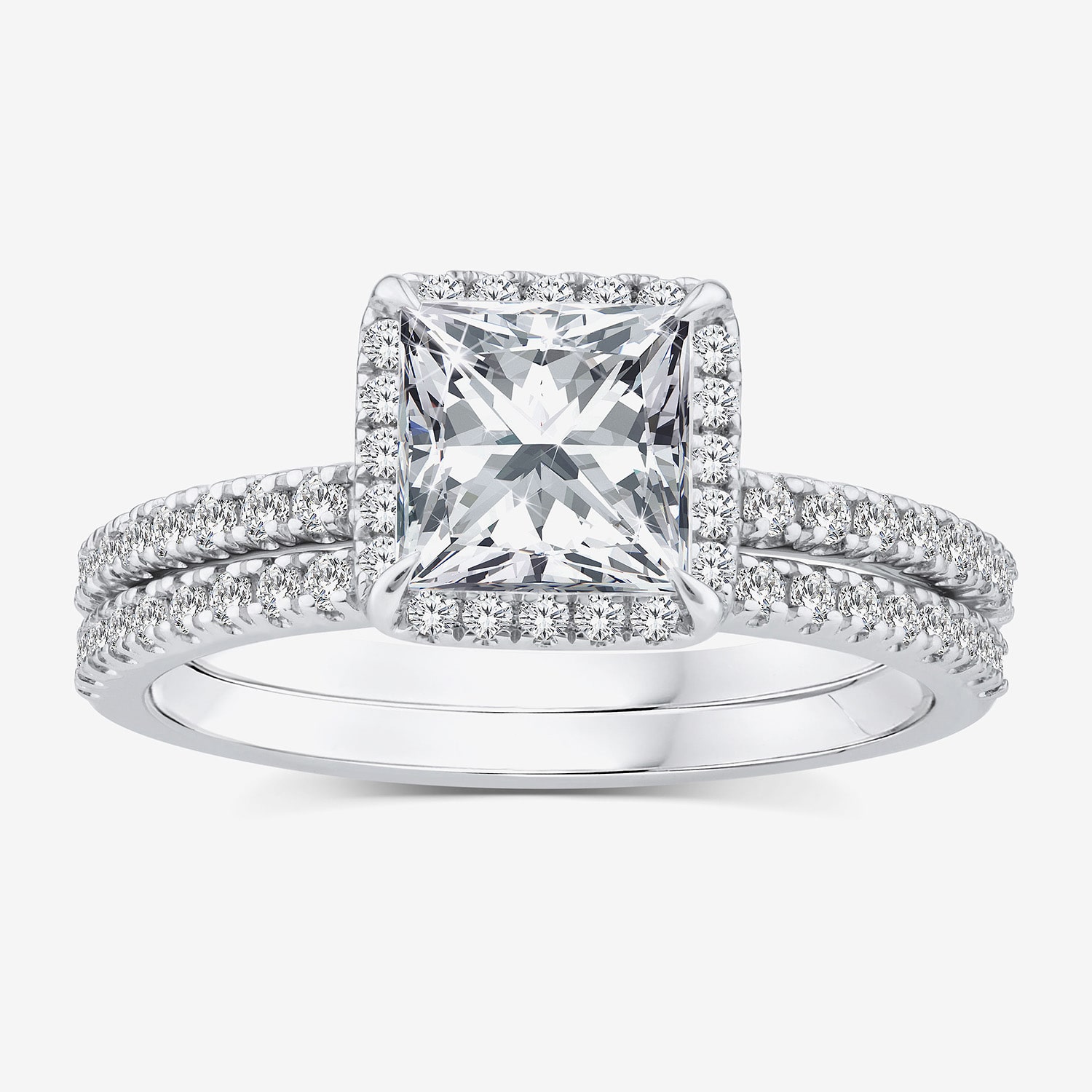 Signature By Modern Bride (G / Si1-Si2) Womens 2 CT. T.W. Lab Grown White Diamond 10K Gold Side Stone Halo Bridal Set