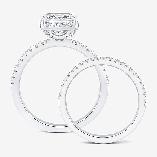 Signature By Modern Bride (G / Si1-Si2) Womens 2 CT. T.W. Lab Grown White Diamond 10K Gold Side Stone Halo Bridal Set