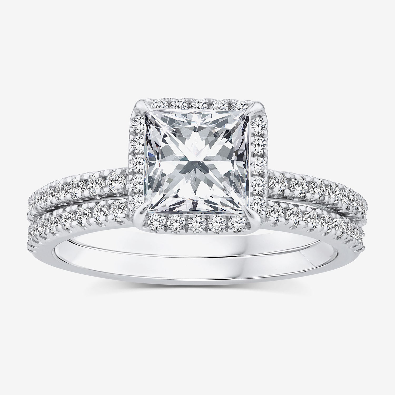 Signature By Modern Bride (G / Si1-Si2) Womens 2 CT. T.W. Lab Grown White Diamond 10K Gold Side Stone Halo Bridal Set