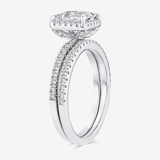Signature By Modern Bride (G / Si1-Si2) Womens 2 CT. T.W. Lab Grown White Diamond 10K Gold Side Stone Halo Bridal Set