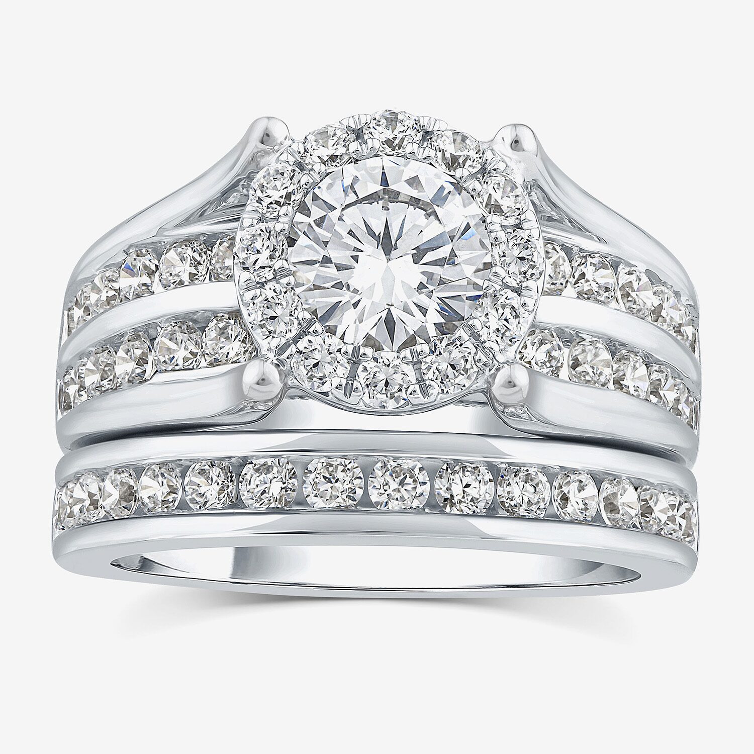 (G / Si1-Si2) Womens 3 CT. T.W. Lab Grown White Diamond 10K Gold Round Side Stone Halo Bridal Set