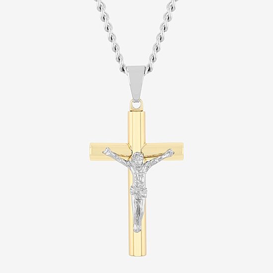 Mens Stainless Steel Cross 24 Inch Pendant Necklace