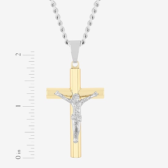 Mens Stainless Steel Cross 24 Inch Pendant Necklace