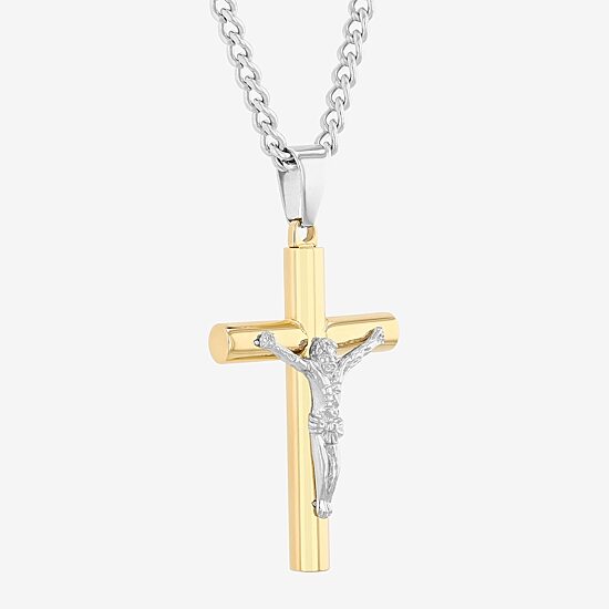Mens Stainless Steel Cross 24 Inch Pendant Necklace