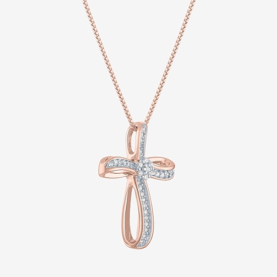 Diamond Blossom (G-H / Si2-I1) Womens 1/10 CT. T.W. Lab Grown White Diamond Sterling Silver Cross 18 Inch Pendant Necklace