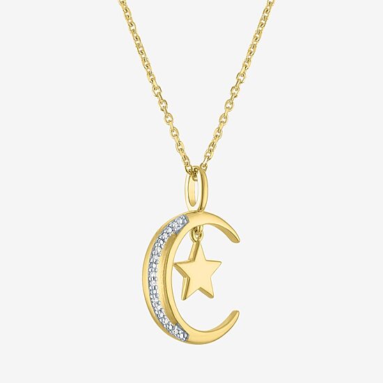 Diamond Accent (G-H / Si2-I1) Womens Diamond Accent Lab Grown White Diamond 14K Gold Over Silver Sterling Silver Moon 18 Inch Pendant Necklace