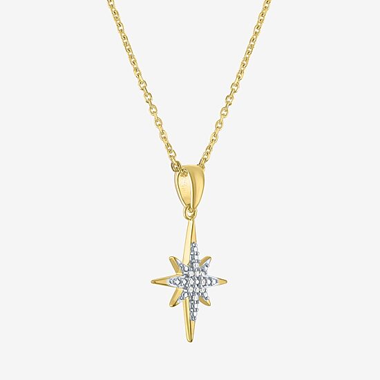 (G-H / Si2-I1) North Star Womens Diamond Accent Lab Grown White Diamond 14K Gold Over Silver Sterling Silver Star 18 Inch Pendant Necklace