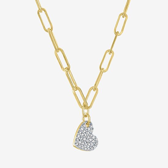 Diamond Addiction (G-H / I1-I2) Womens 1/10 CT. T.W. Lab Grown White Diamond 14K Gold Over Silver Heart 18 Inch Pendant Necklace