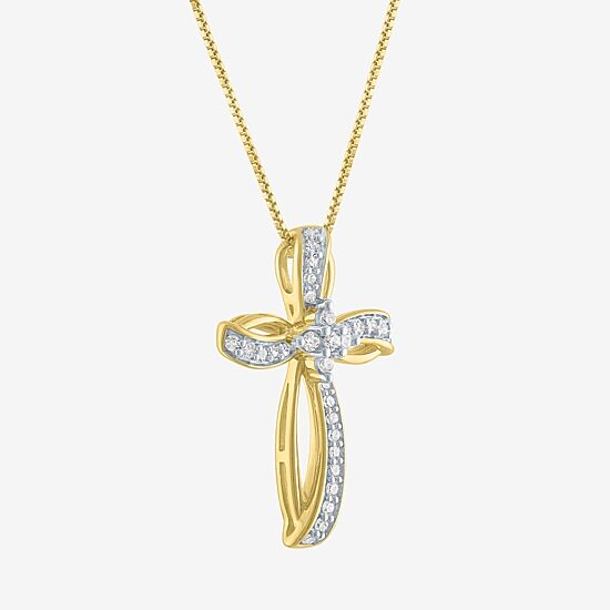 Diamond Blossom (G-H / I1-I2) Womens 1/4 CT. T.W. Lab Grown White Diamond 14K Gold Over Silver Sterling Silver Cross 16 Inch Pendant Necklace