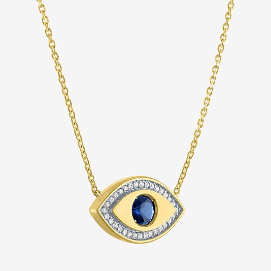 Diamond Addiction Womens 1/10 CT. T.W. Lab Created Blue Sapphire 14K Gold Over Silver Evil Eye 18 Inch Pendant Necklace