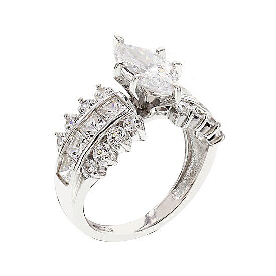 DiamonArt® Cubic Zirconia Sterling Silver Marquise-Cut Cluster Ring