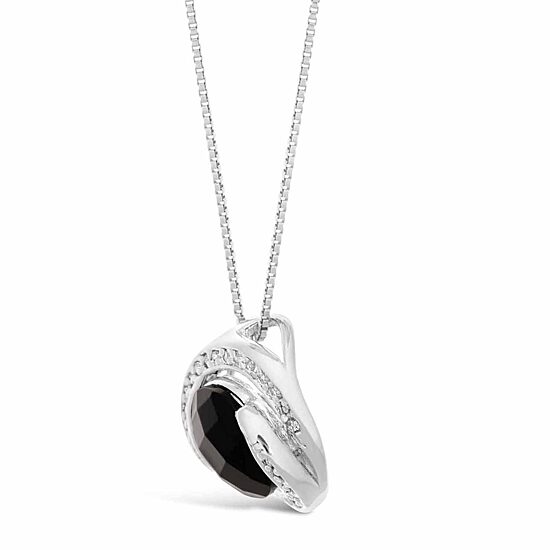 Womens Genuine Black Onyx Sterling Silver 18 Inch Pendant Necklace