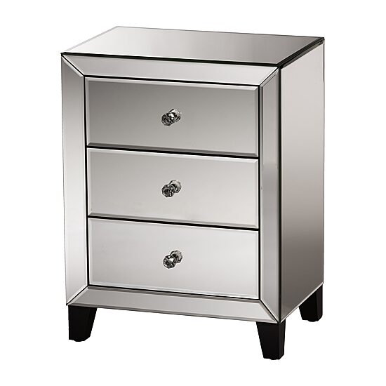 Chevron Bedroom Collection Mirrored 3-Drawer Nightstand